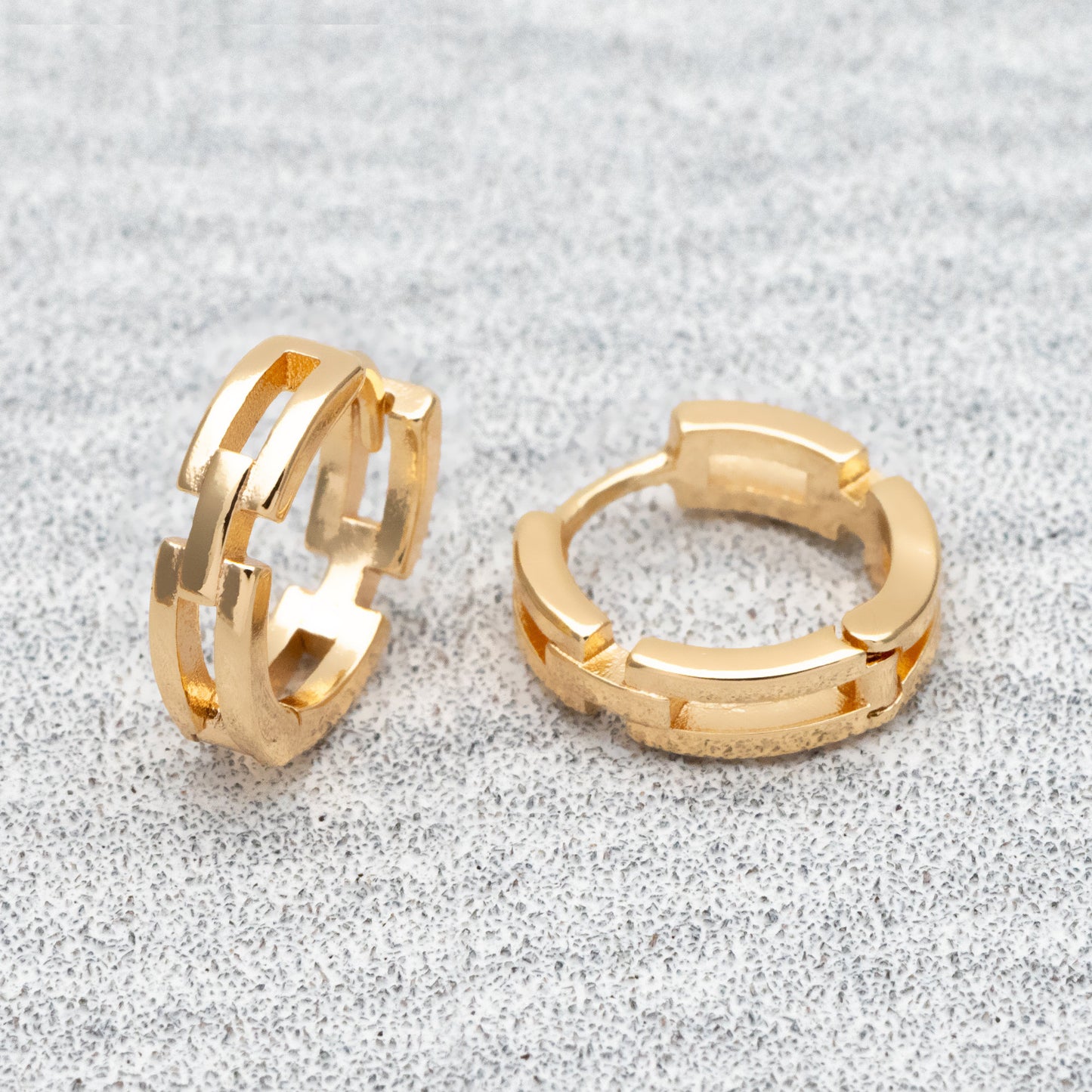 4pcs Gold Hoop Earrings, 14mm, Gold Huggie Earrings, Gold Chain Earrings (GB-3020-C)
