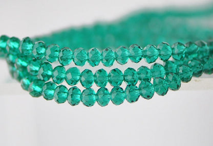 Rondelle Faceted Glass Beads Peacock Green 3x4mm -(BZ04-05) / 120Pcs