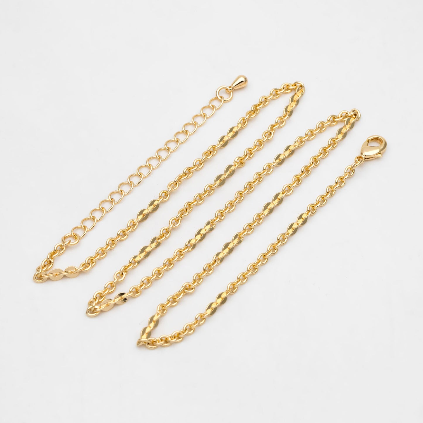 Gold Cable Chain 2.7mm Wide, Finished Bracelet/ Anklet/ Necklace with Extender Chain, 18K Gold plated Brass, Ready to Wear (#LK-104-2.7)