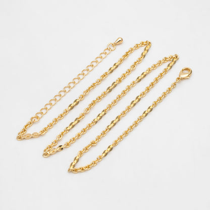 Gold Cable Chain 2.7mm Wide, Finished Bracelet/ Anklet/ Necklace with Extender Chain, 18K Gold plated Brass, Ready to Wear (#LK-104-2.7)