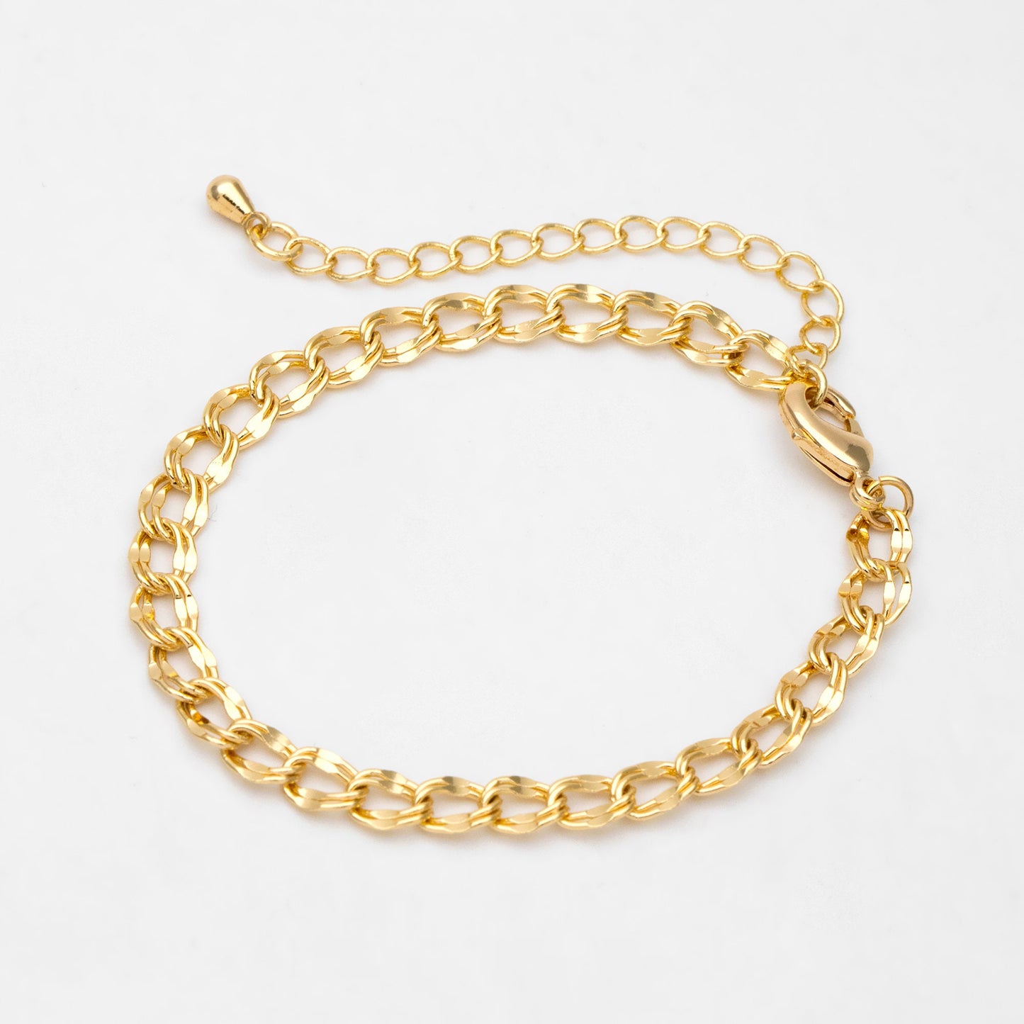 Gold Double Link Curb Chains 5mm, Finished Bracelet/ Anklet/ Necklace with Extender Chain, Ready to Wear (#LK-325-5)