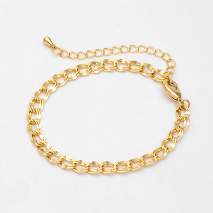 Gold Double Link Curb Chains 5mm, Finished Bracelet/ Anklet/ Necklace with Extender Chain, Ready to Wear (#LK-325-5)