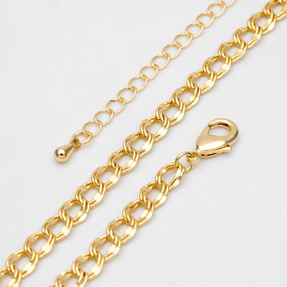 Gold Double Link Curb Chains 5mm, Finished Bracelet/ Anklet/ Necklace with Extender Chain, Ready to Wear (#LK-325-5)