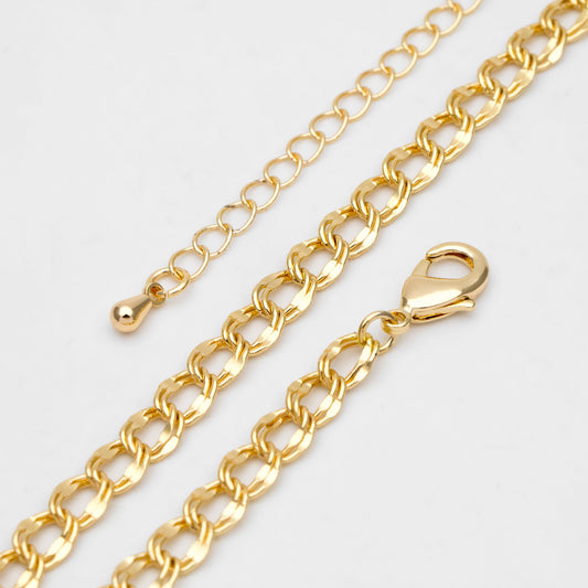 Gold Double Link Curb Chains 5mm, Finished Bracelet/ Anklet/ Necklace with Extender Chain, Ready to Wear (#LK-325-5)