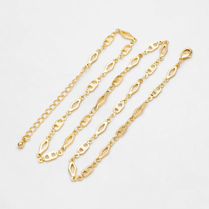 Gold Rhombus and Mariner Link Chain, Finished Bracelet/ Anklet/ Necklace with Extender Chain, Ready to Wear (#LK-398)