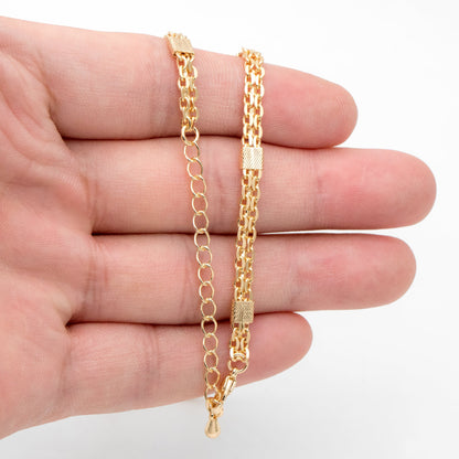 Gold plated Brass Chain 4.4mm, Finished Bracelet/ Anklet/ Necklace with Extender Chain, Ready to Wear (#LK-426)