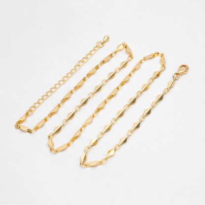 Gold Rhombus Link Chains 3.4mm, Finished Bracelet/ Anklet/ Necklace, Adjustable with Extender Chain, Ready to Wear (#LK-480)