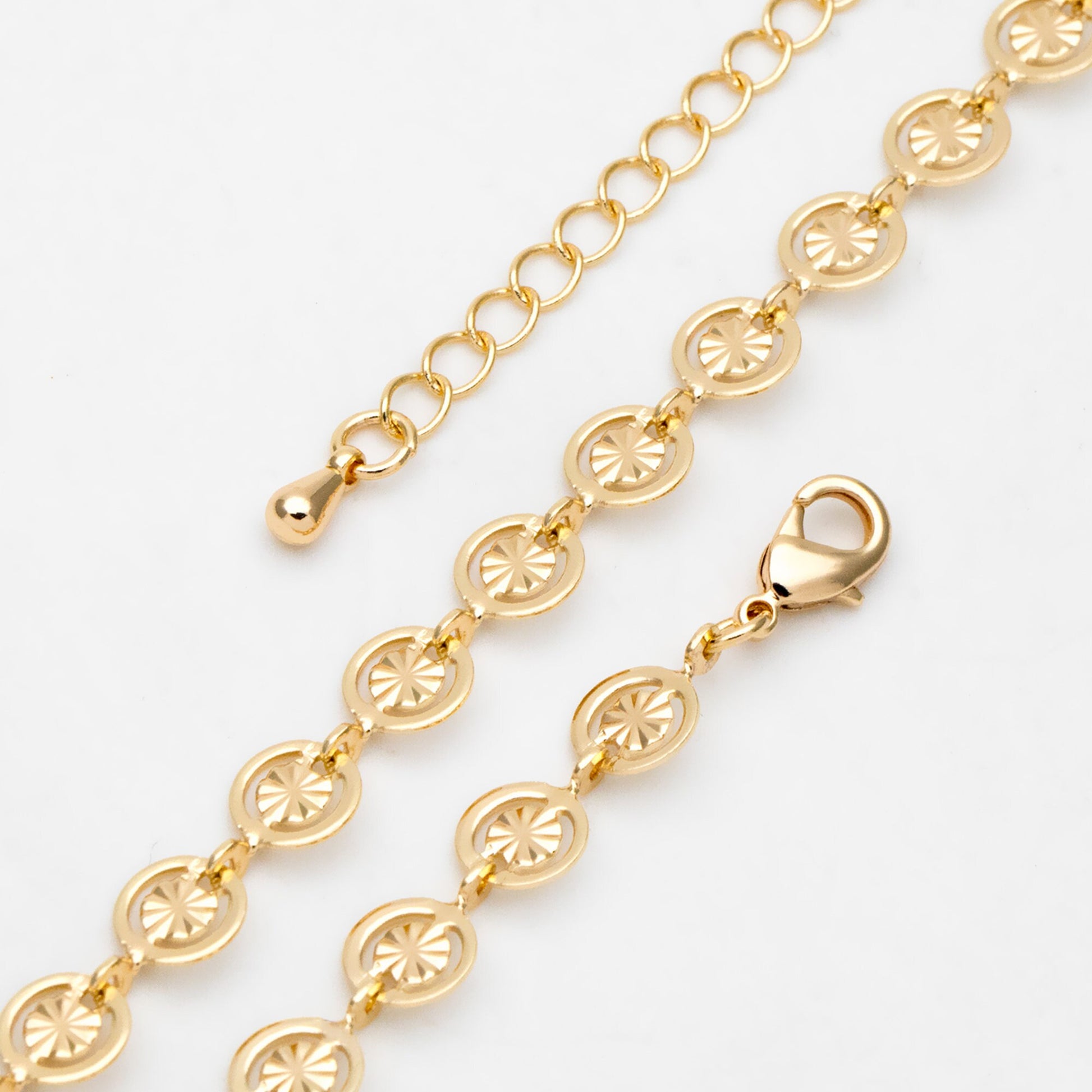 Gold Round Disc Chains 6mm, Finished Bracelet/ Anklet/ Necklace with Extender Chain, Ready to Wear (#LK-582)