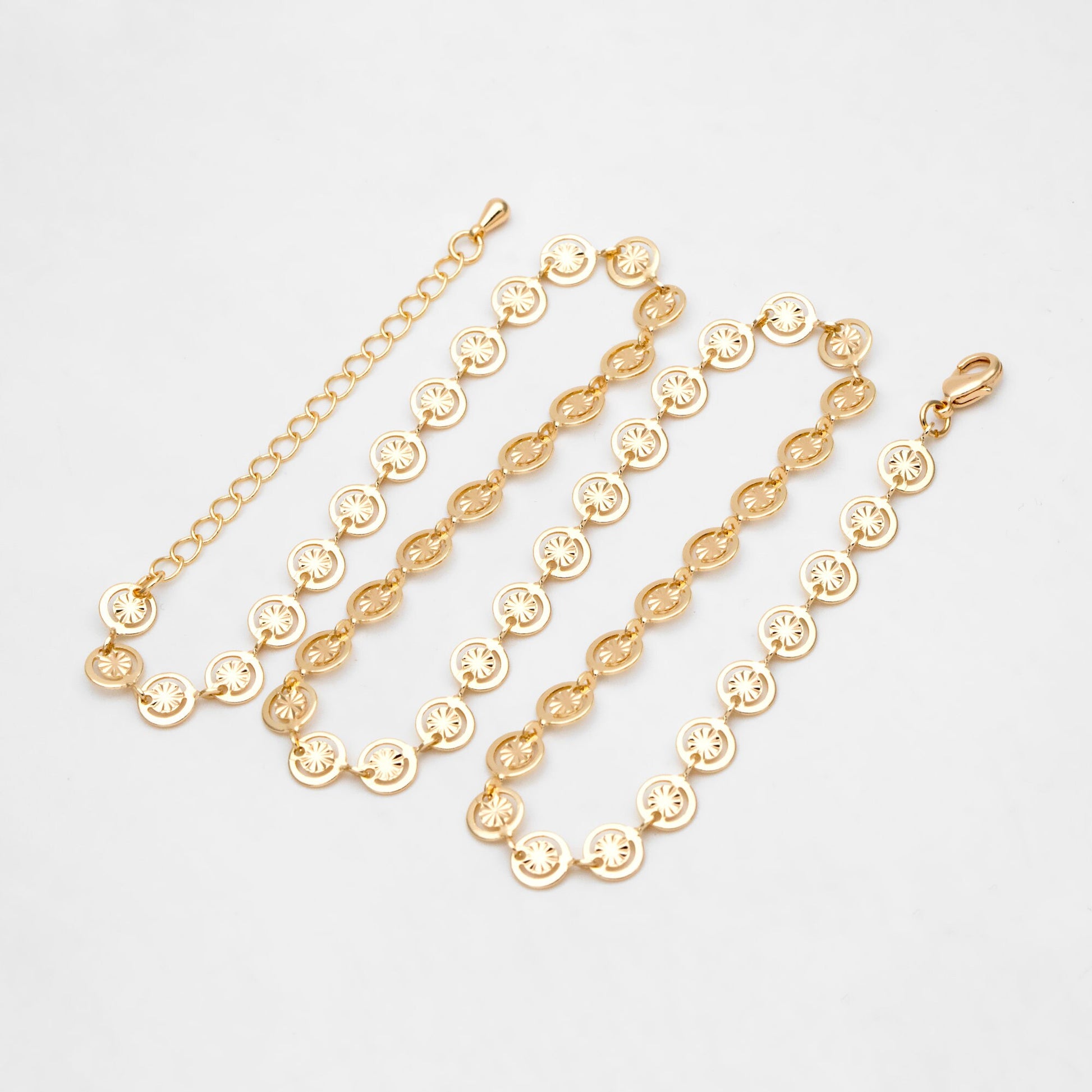Gold Round Disc Chains 6mm, Finished Bracelet/ Anklet/ Necklace with Extender Chain, Ready to Wear (#LK-582)