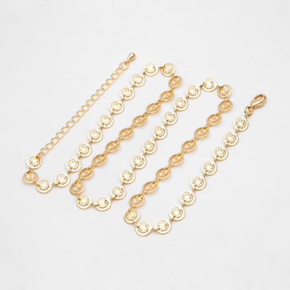 Gold Round Disc Chains 6mm, Finished Bracelet/ Anklet/ Necklace with Extender Chain, Ready to Wear (#LK-582)