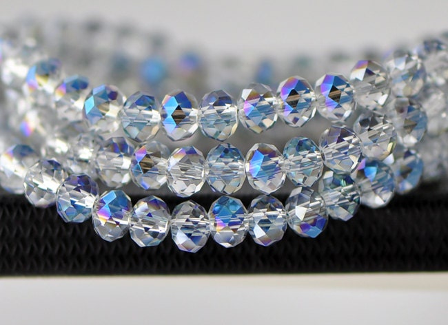 Rondelle Faceted Glass Beads Blue Sparkle 4x6mm -(BZ06-08) / 95Pcs