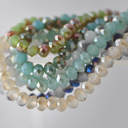 65 beads- Faceted Glass Crystal Rondelle Beads Rose& Gold 6x8mm -BZ0852