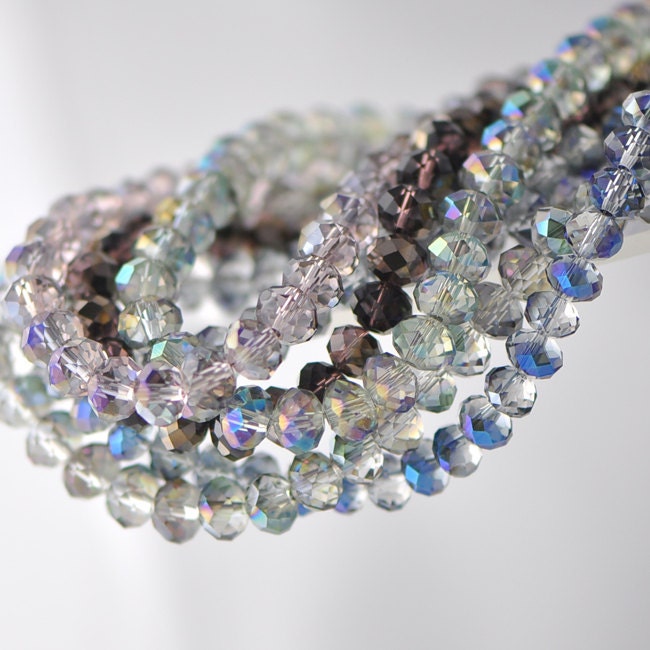 65 beads- Faceted Glass Crystal Rondelle Beads Rose& Gold 6x8mm -BZ0852