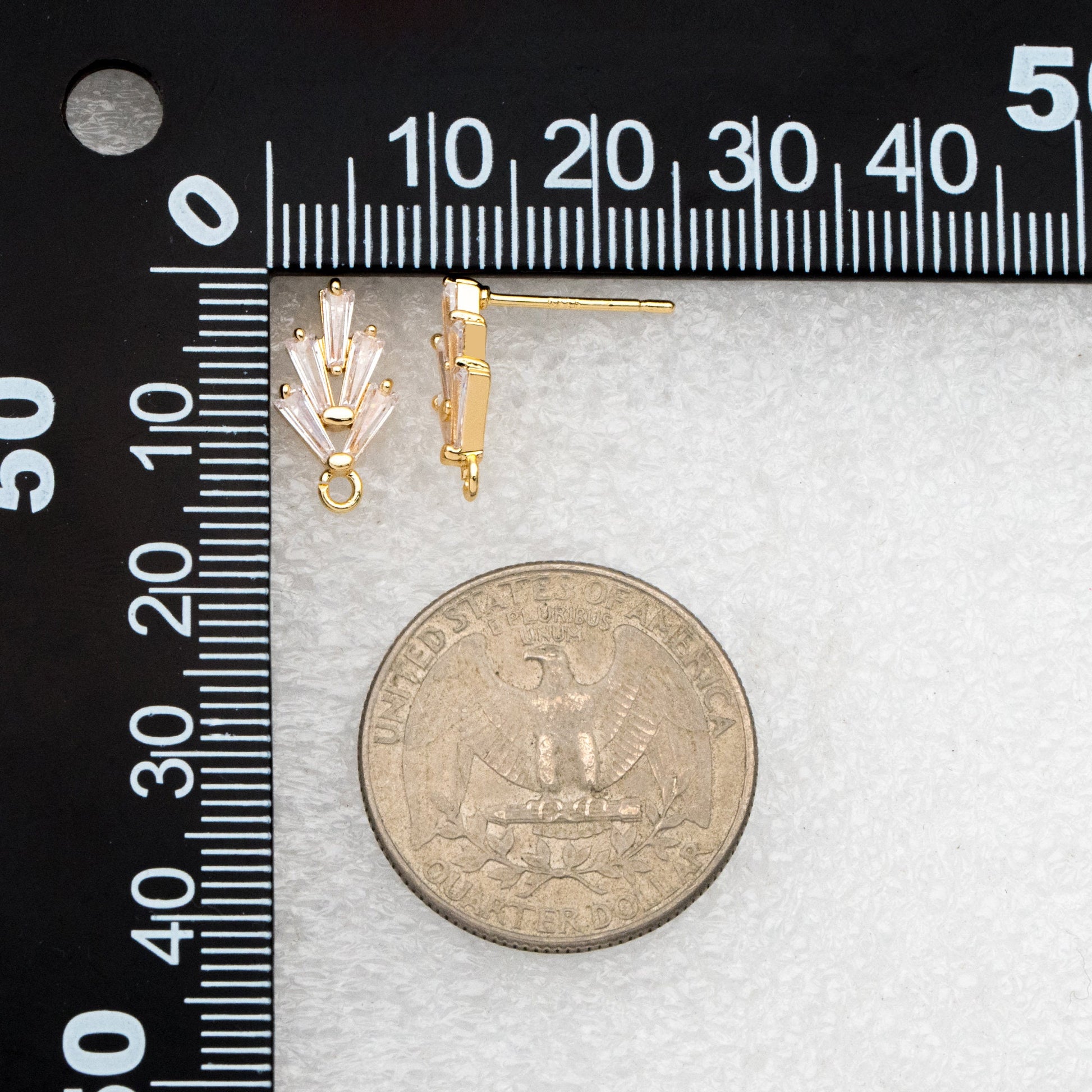 10pcs CZ pave Leaf Ear Posts 15x8mm, Gold/ Rhodium plated Brass, Dainty Stud Earrings, Sterling Silver Pin (#GB-314)