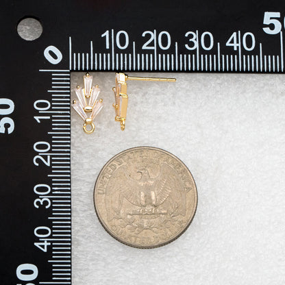 10pcs CZ pave Leaf Ear Posts 15x8mm, Gold/ Rhodium plated Brass, Dainty Stud Earrings, Sterling Silver Pin (#GB-314)