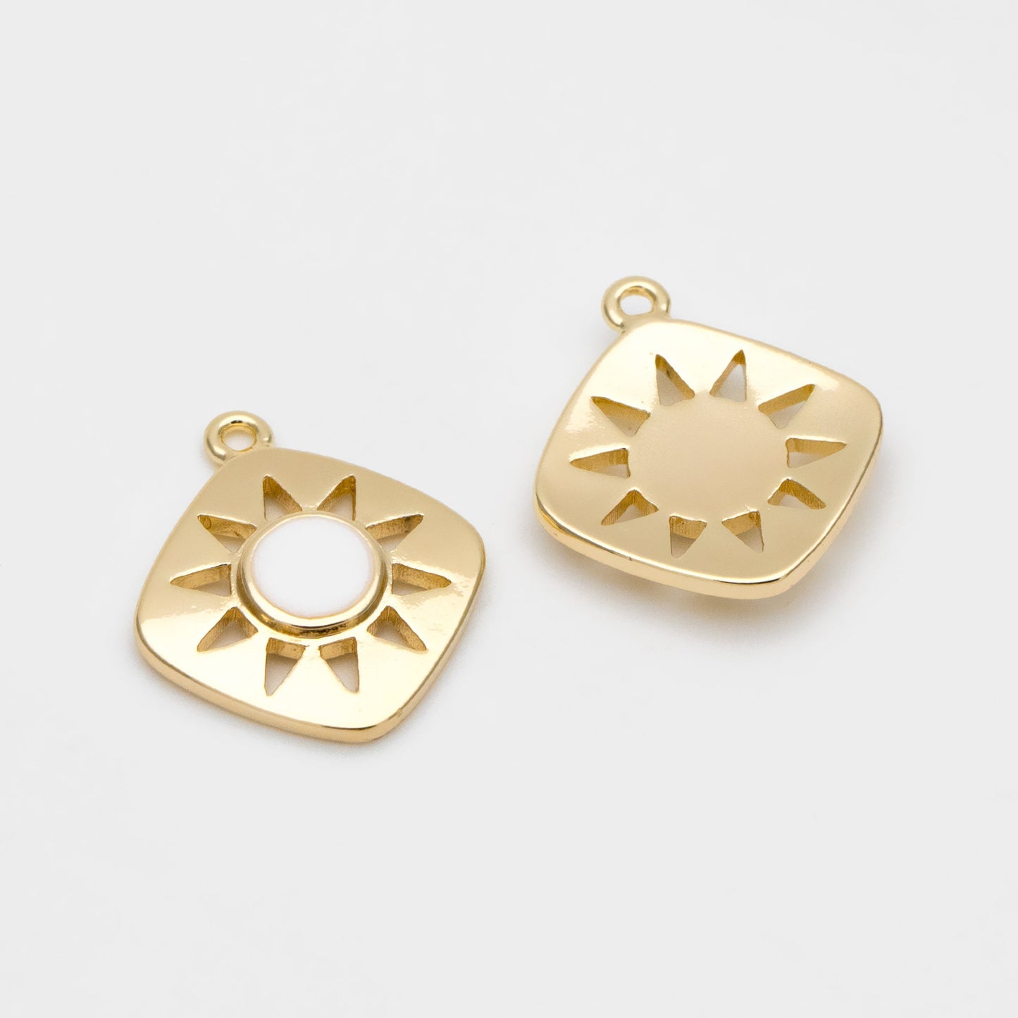 4pcs Gold Enamel Sun Charms, Geometric Pendant, Square Pendant, Metal Charm (GB-2822)