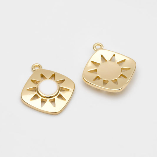 4pcs Gold Enamel Sun Charms, Geometric Pendant, Square Pendant, Metal Charm (GB-2822)