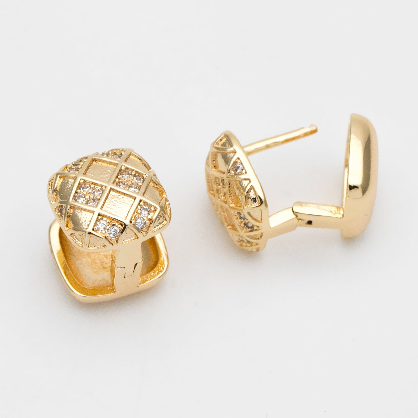 4pcs CZ Pave Square Earrings, 18K Gold plated Brass, Geometric Hoop Earrings (GB-3462)