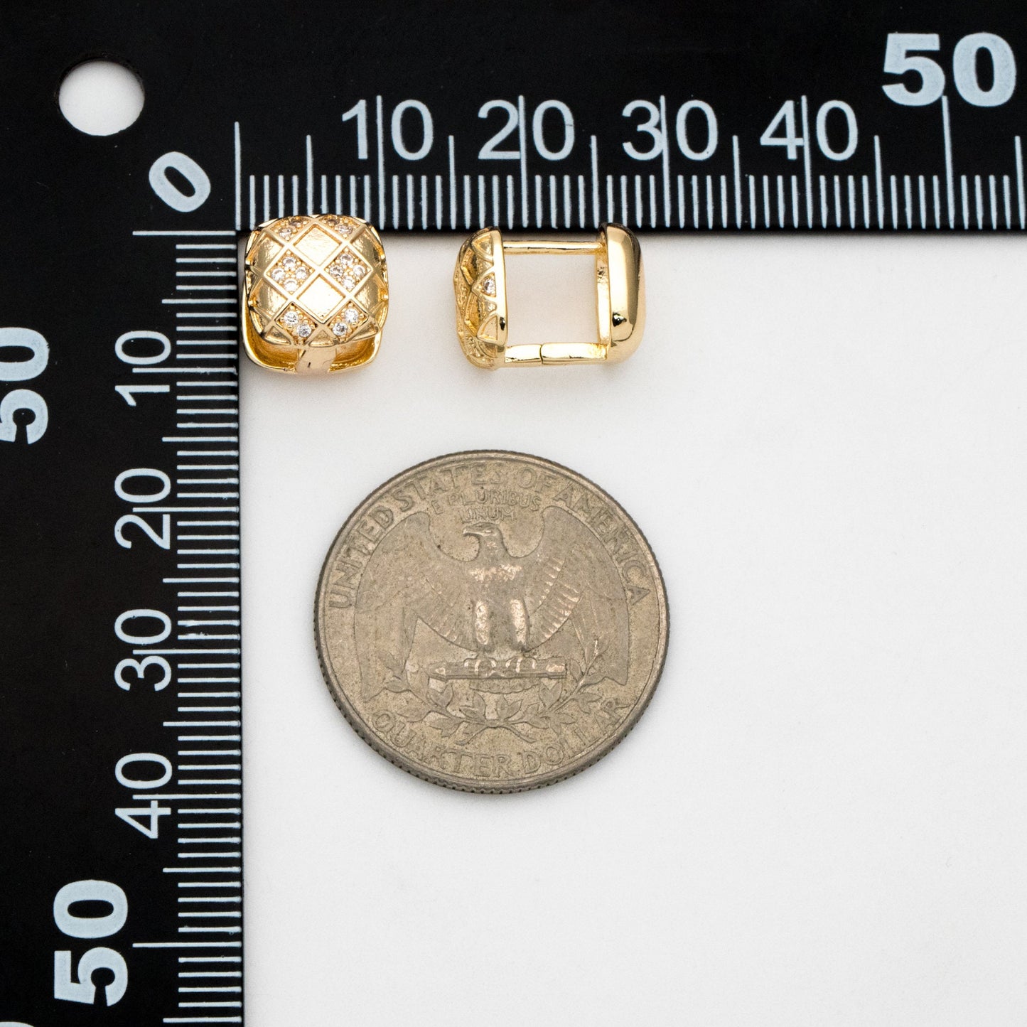 4pcs CZ Pave Square Earrings, 18K Gold plated Brass, Geometric Hoop Earrings (GB-3462)