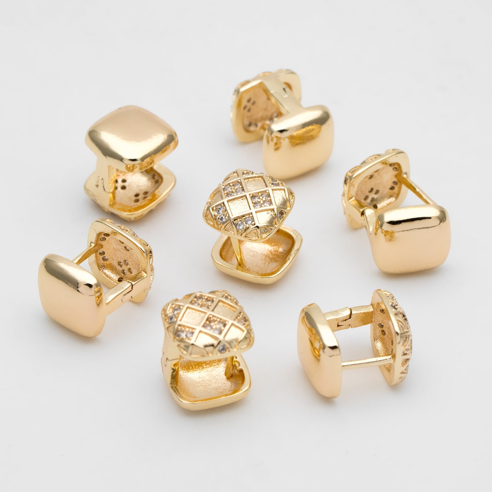4pcs CZ Pave Square Earrings, 18K Gold plated Brass, Geometric Hoop Earrings (GB-3462)