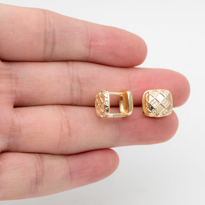 4pcs CZ Pave Square Earrings, 18K Gold plated Brass, Geometric Hoop Earrings (GB-3462)