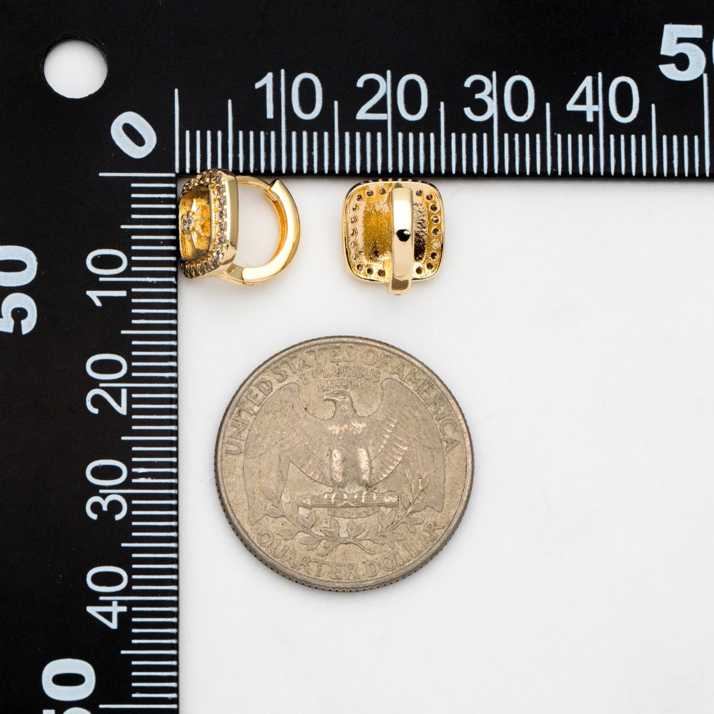 4pcs CZ Pave Square Star Hoop Earrings, 12mm, Dainty Huggie Earrings, Minimalist Earring, Small Gold Hoops Earring (GB-3894-A)