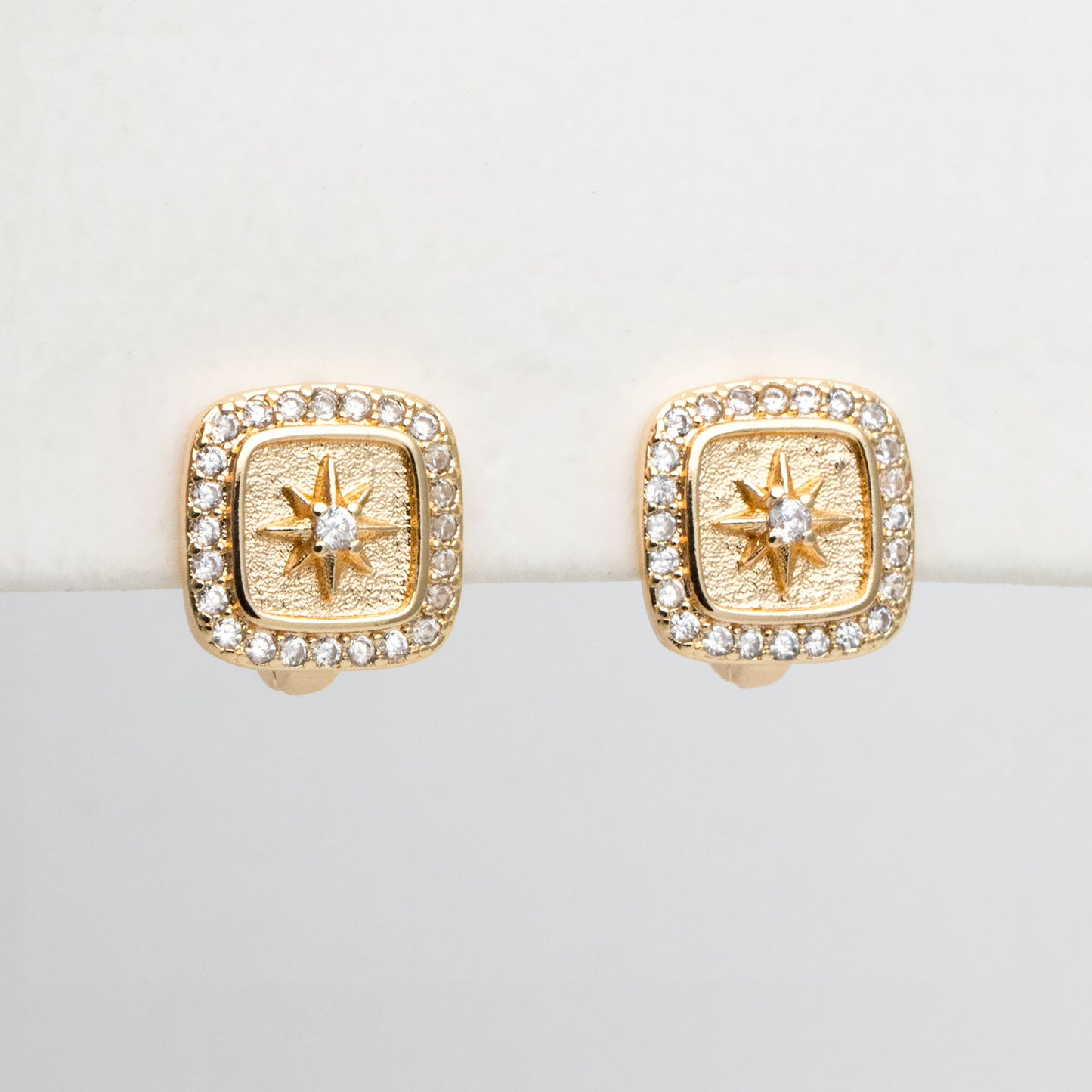 4pcs CZ Pave Square Star Hoop Earrings, 12mm, Dainty Huggie Earrings, Minimalist Earring, Small Gold Hoops Earring (GB-3894-A)