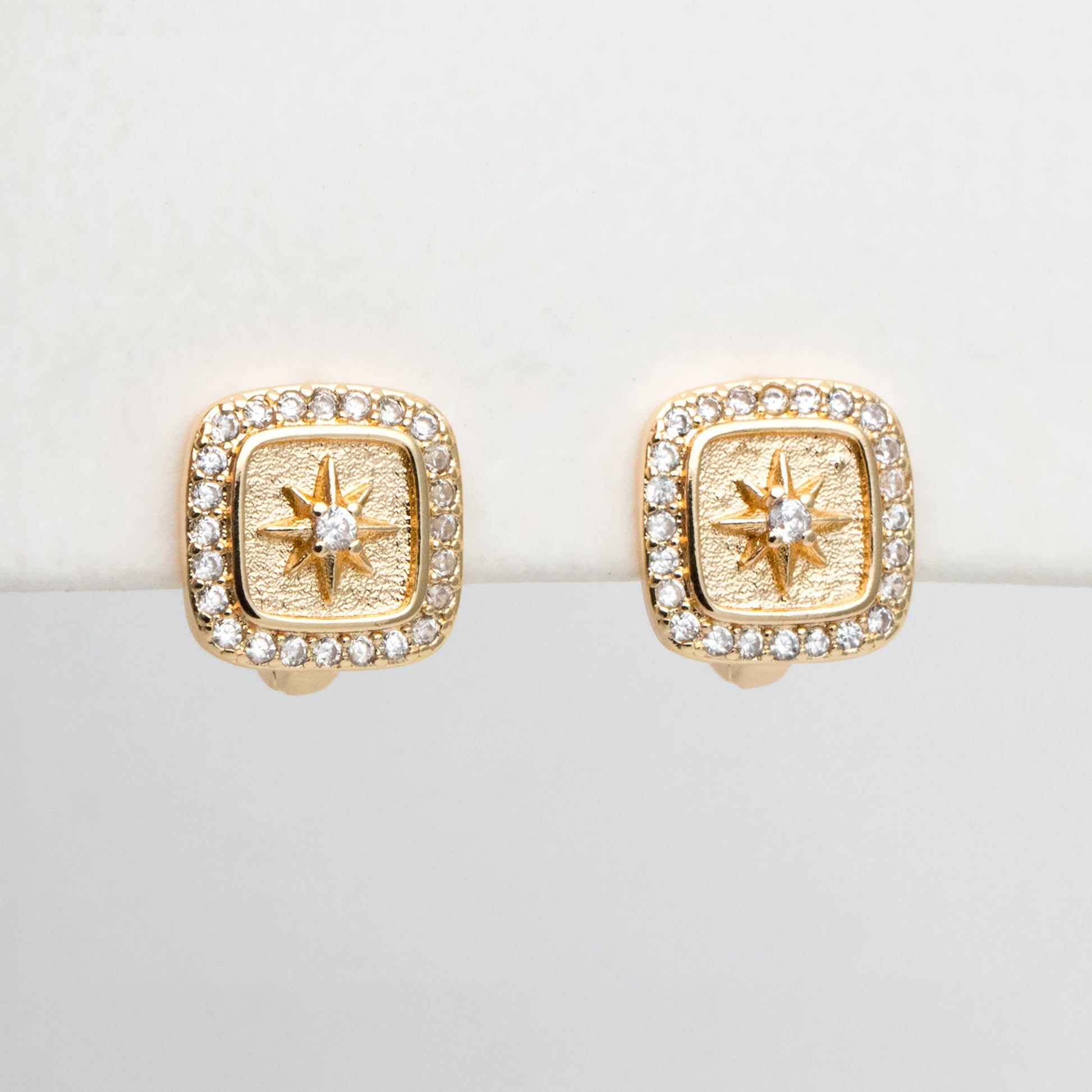 4pcs CZ Pave Square Star Hoop Earrings, 12mm, Dainty Huggie Earrings, Minimalist Earring, Small Gold Hoops Earring (GB-3894-A)