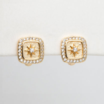 4pcs CZ Pave Square Star Hoop Earrings, 12mm, Dainty Huggie Earrings, Minimalist Earring, Small Gold Hoops Earring (GB-3894-A)