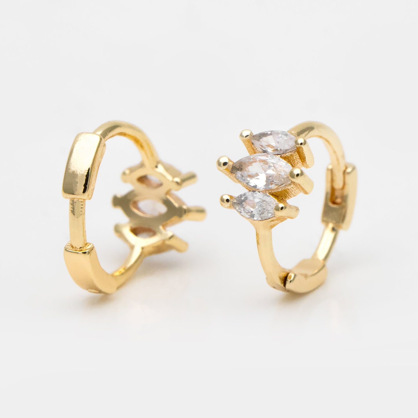 4pcs CZ Pave Marquise Hoop Earrings, 10mm, Dainty Huggie Earrings, Minimalist Earring, Small Gold Hoops Earring (GB-3467-A)