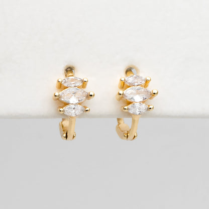 4pcs CZ Pave Marquise Hoop Earrings, 10mm, Dainty Huggie Earrings, Minimalist Earring, Small Gold Hoops Earring (GB-3467-A)