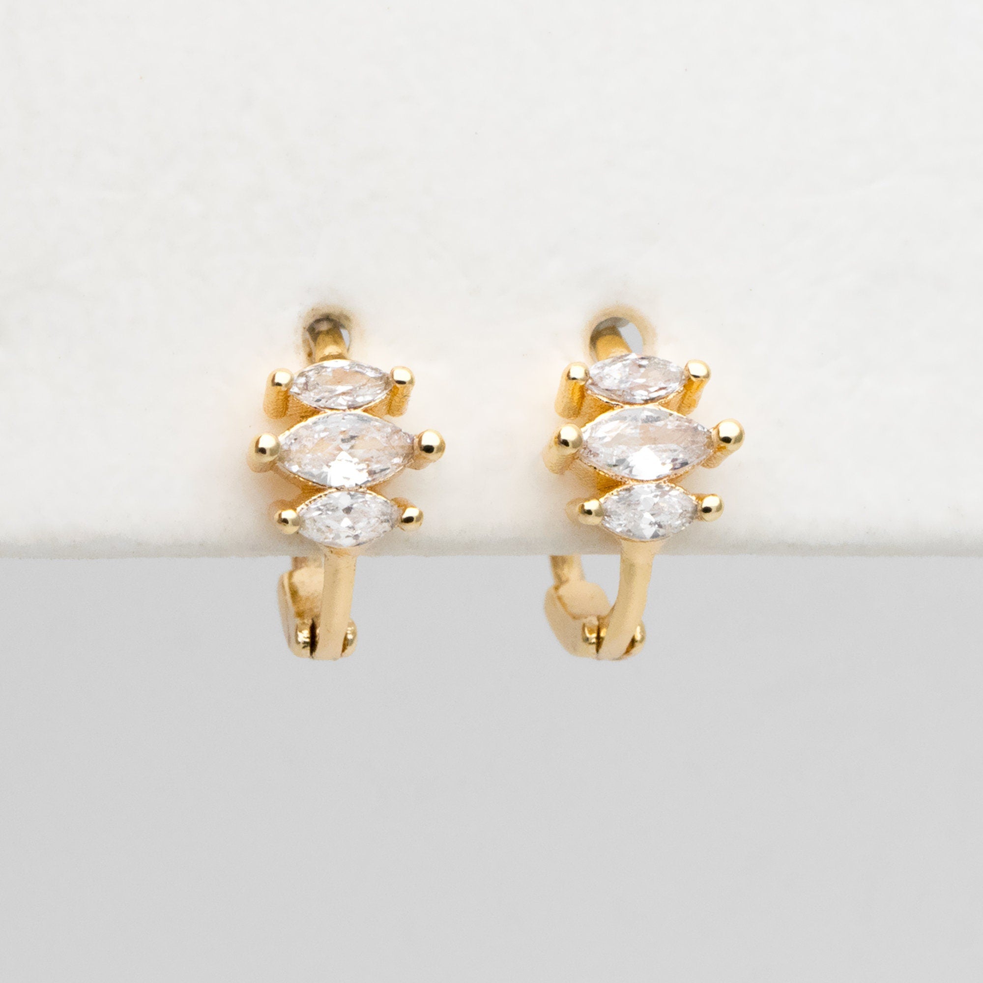 4pcs CZ Pave Marquise Hoop Earrings, 10mm, Dainty Huggie Earrings, Minimalist Earring, Small Gold Hoops Earring (GB-3467-A)