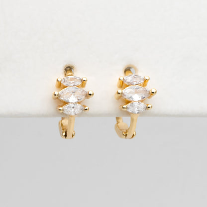 4pcs CZ Pave Marquise Hoop Earrings, 10mm, Dainty Huggie Earrings, Minimalist Earring, Small Gold Hoops Earring (GB-3467-A)