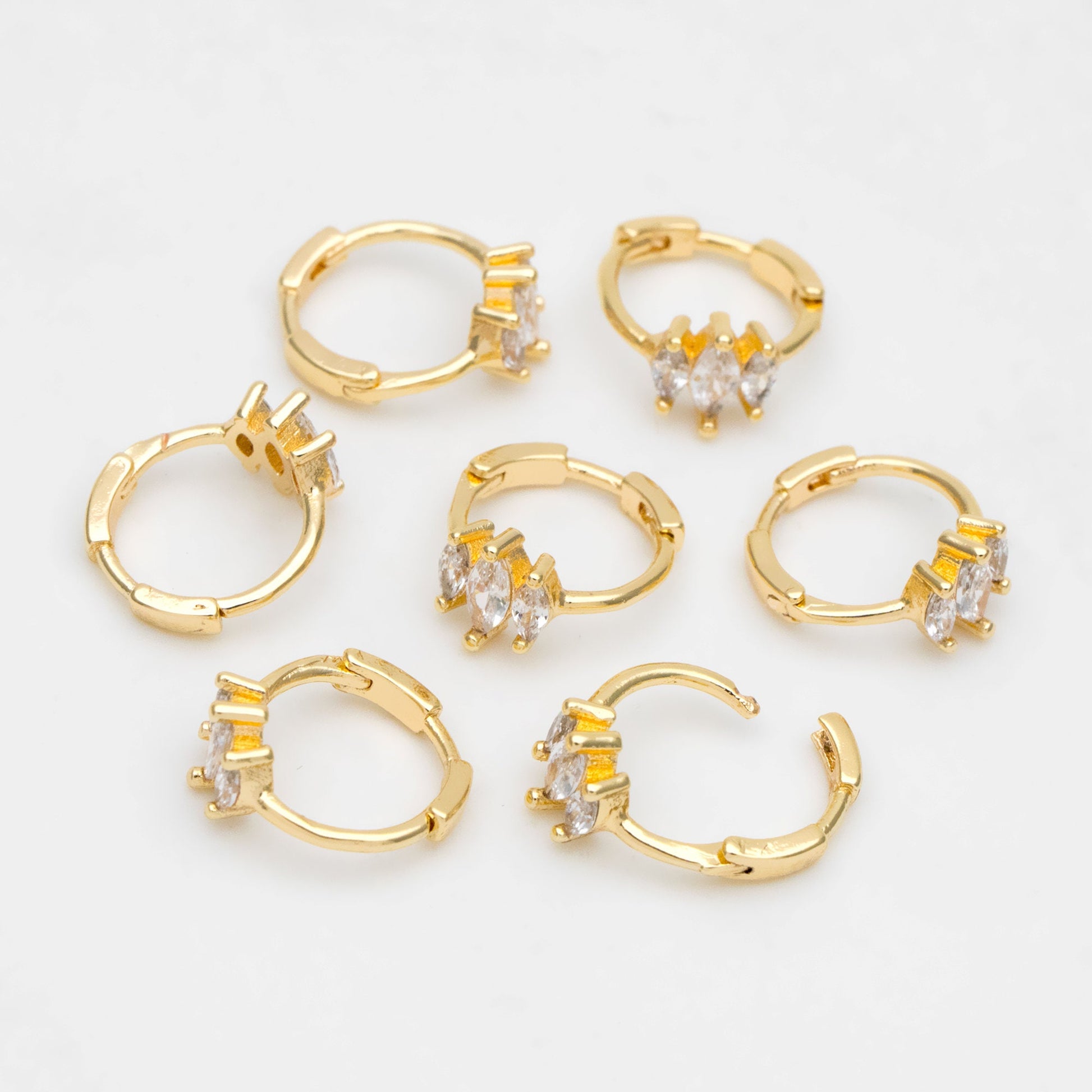 4pcs CZ Pave Marquise Hoop Earrings, 10mm, Dainty Huggie Earrings, Minimalist Earring, Small Gold Hoops Earring (GB-3467-A)
