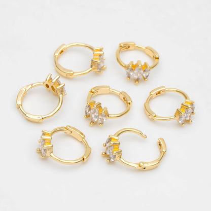 4pcs CZ Pave Marquise Hoop Earrings, 10mm, Dainty Huggie Earrings, Minimalist Earring, Small Gold Hoops Earring (GB-3467-A)