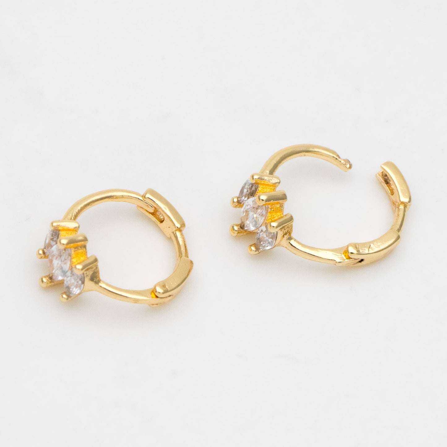 4pcs CZ Pave Marquise Hoop Earrings, 10mm, Dainty Huggie Earrings, Minimalist Earring, Small Gold Hoops Earring (GB-3467-A)