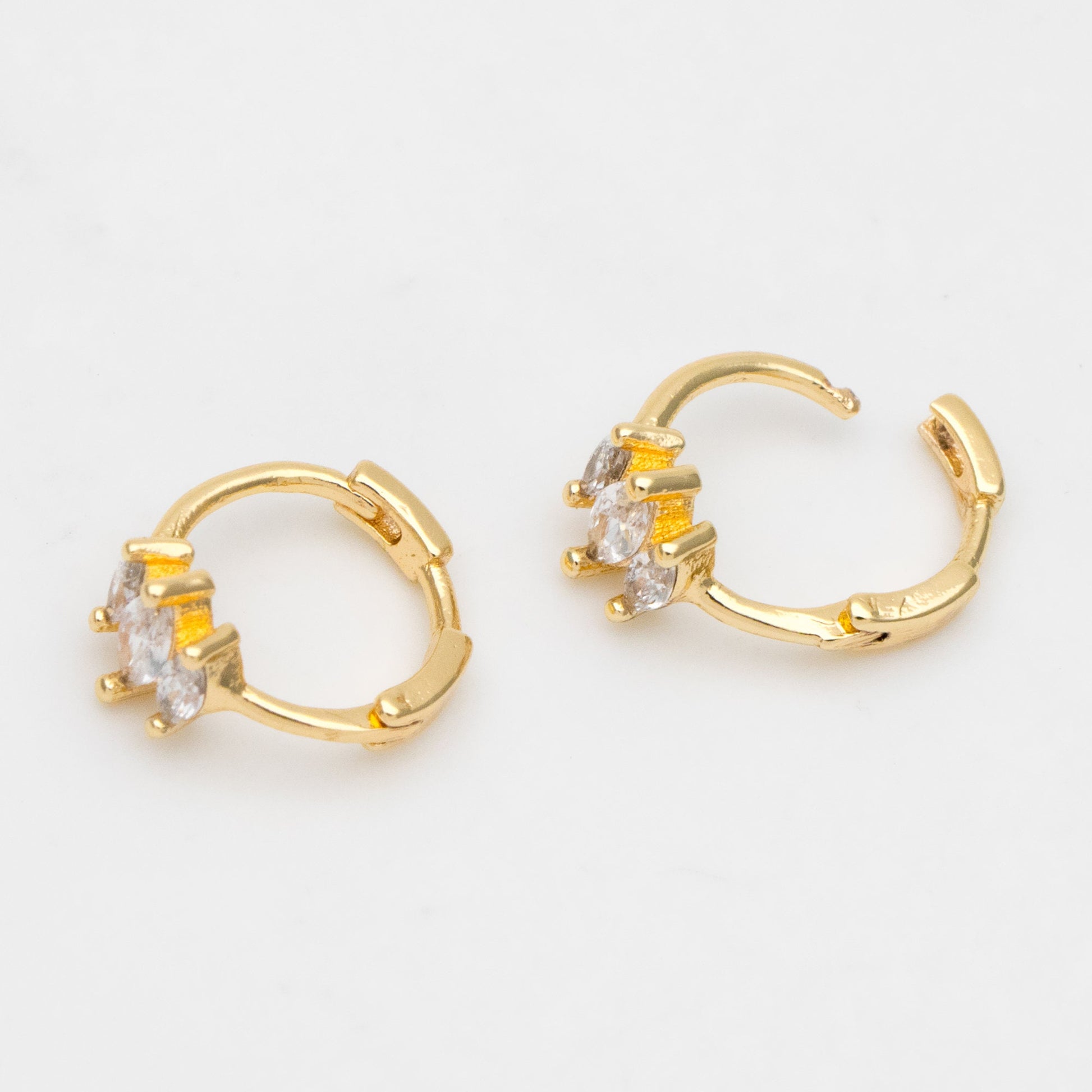 4pcs CZ Pave Marquise Hoop Earrings, 10mm, Dainty Huggie Earrings, Minimalist Earring, Small Gold Hoops Earring (GB-3467-A)