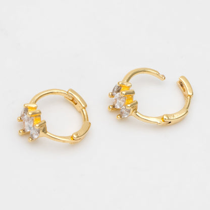 4pcs CZ Pave Marquise Hoop Earrings, 10mm, Dainty Huggie Earrings, Minimalist Earring, Small Gold Hoops Earring (GB-3467-A)