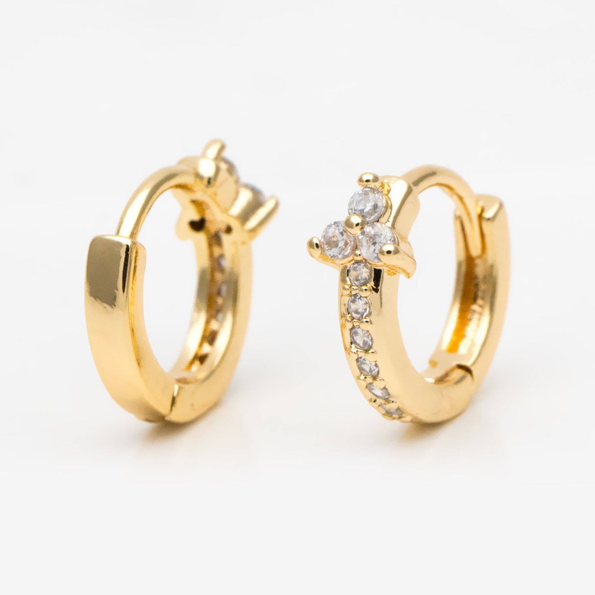 4pcs CZ Pave Tiny Flower Hoop Earrings, 12mm, Dainty Huggie Earrings, Minimalist Earring, Small Gold Hoops Earring (GB-3477-A)