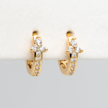 4pcs CZ Pave Tiny Flower Hoop Earrings, 12mm, Dainty Huggie Earrings, Minimalist Earring, Small Gold Hoops Earring (GB-3477-A)