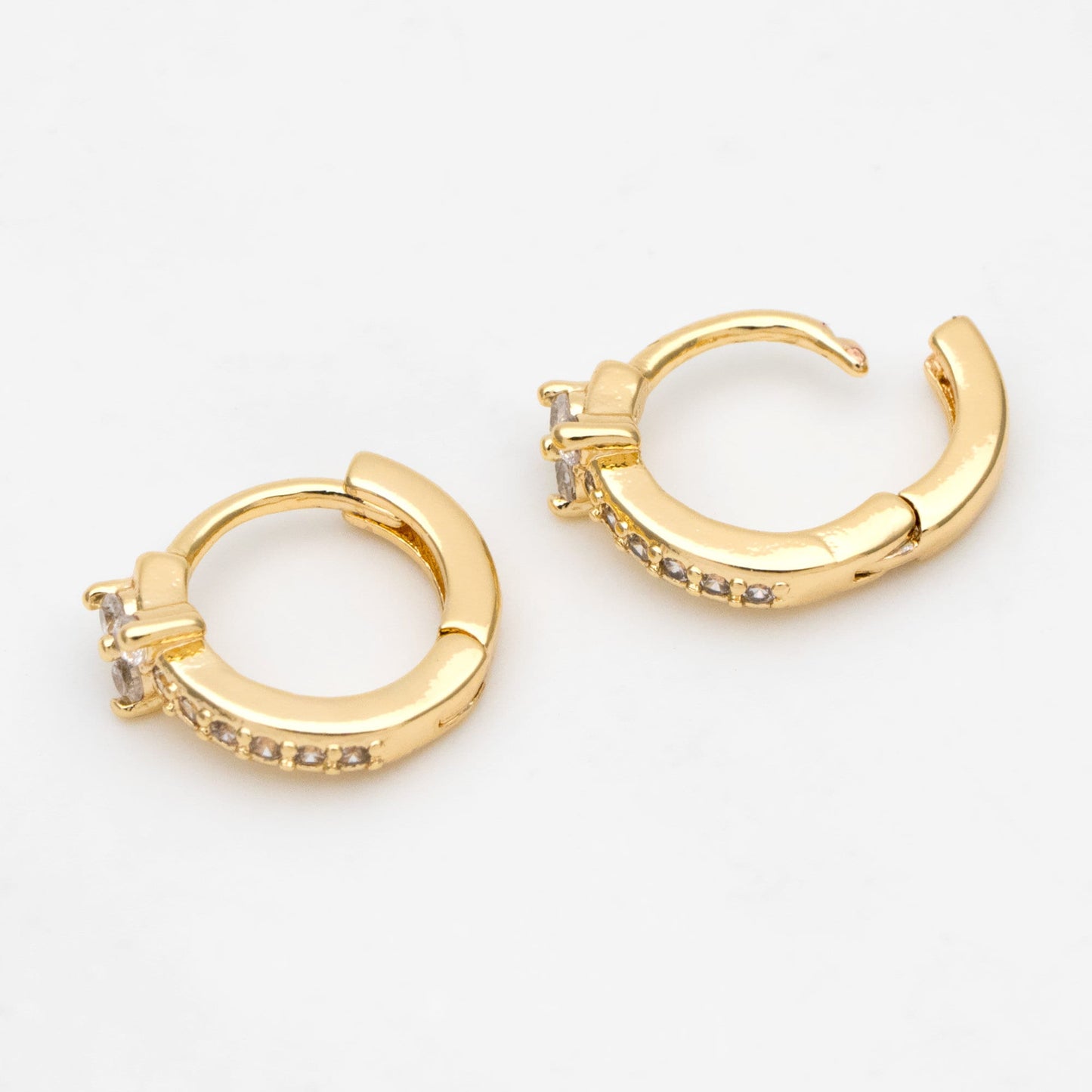 4pcs CZ Pave Tiny Flower Hoop Earrings, 12mm, Dainty Huggie Earrings, Minimalist Earring, Small Gold Hoops Earring (GB-3477-A)