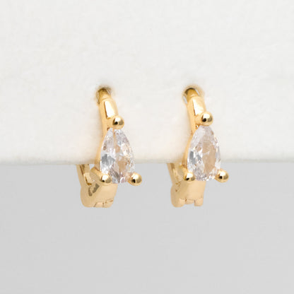 4pcs CZ Pave Tiny Teardrop Hoop Earrings, 12mm, Cartilage Hoop (GB-3467-C)