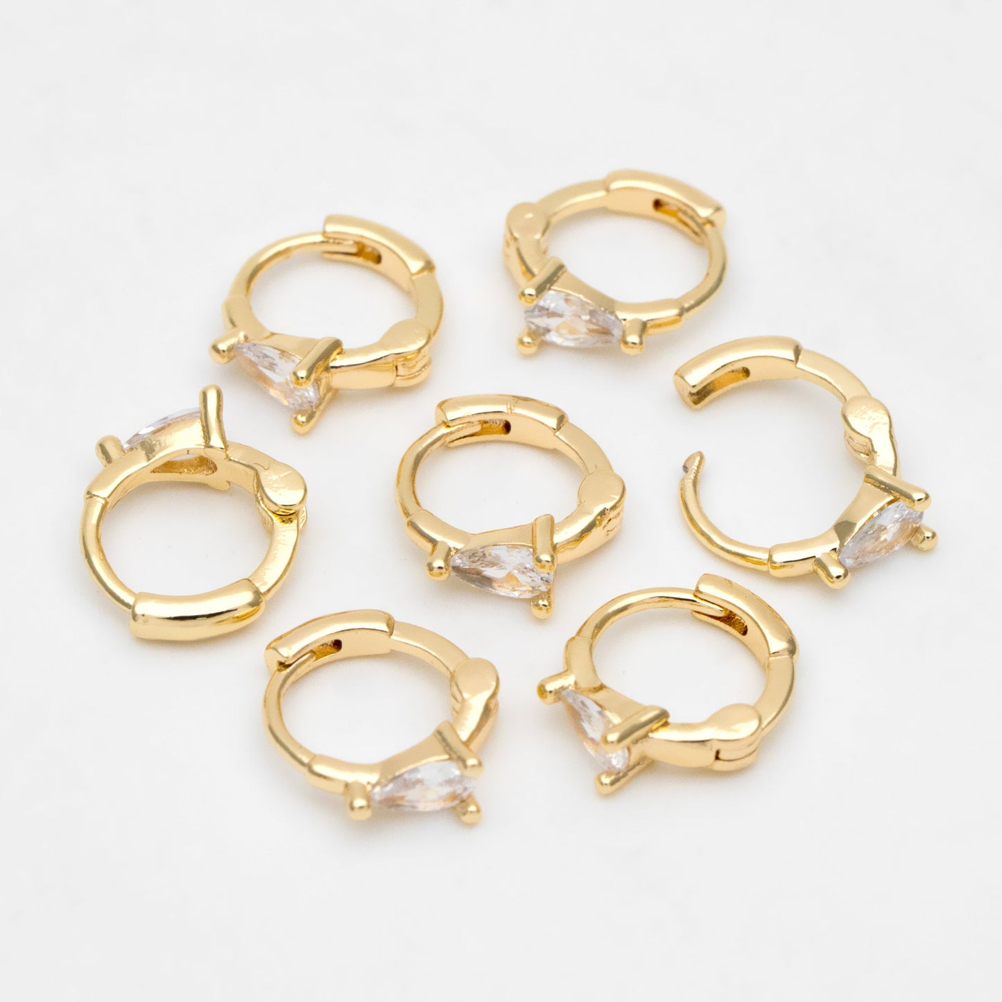 4pcs CZ Pave Tiny Teardrop Hoop Earrings, 12mm, Cartilage Hoop (GB-3467-C)