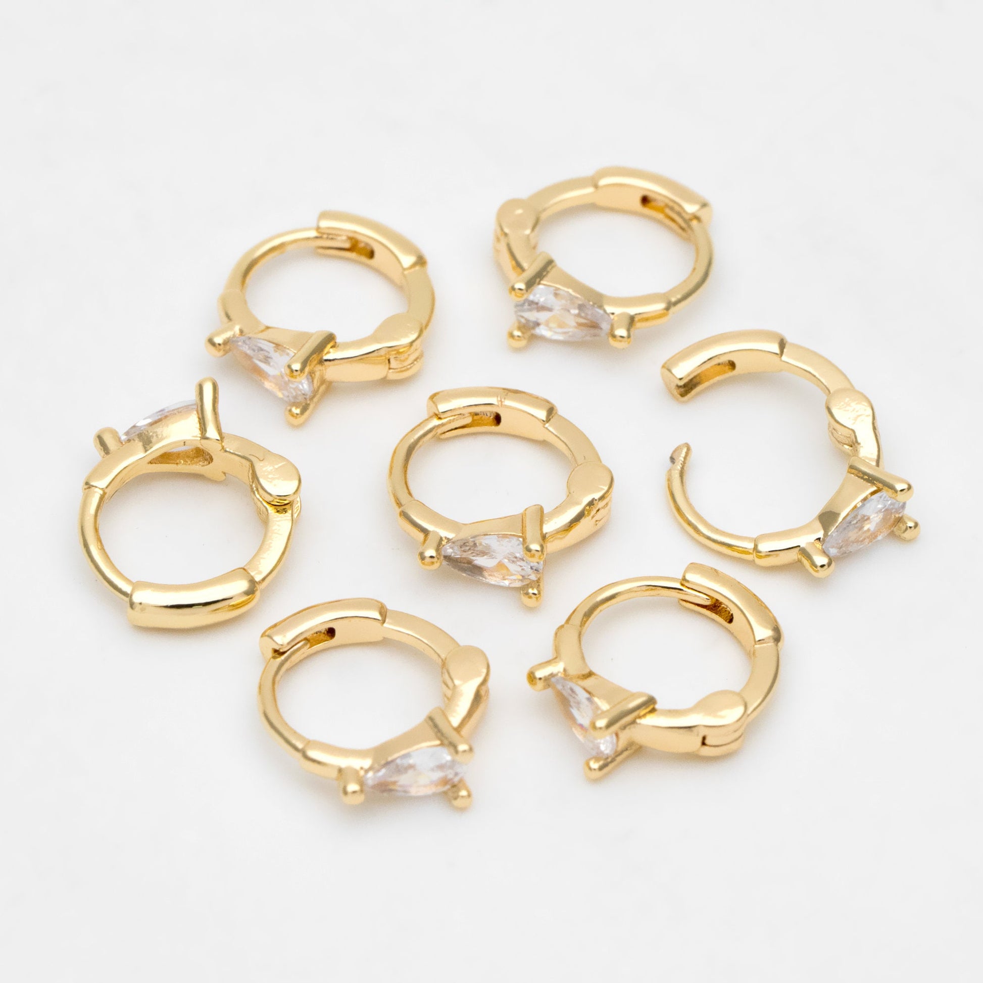 4pcs CZ Pave Tiny Teardrop Hoop Earrings, 12mm, Cartilage Hoop (GB-3467-C)