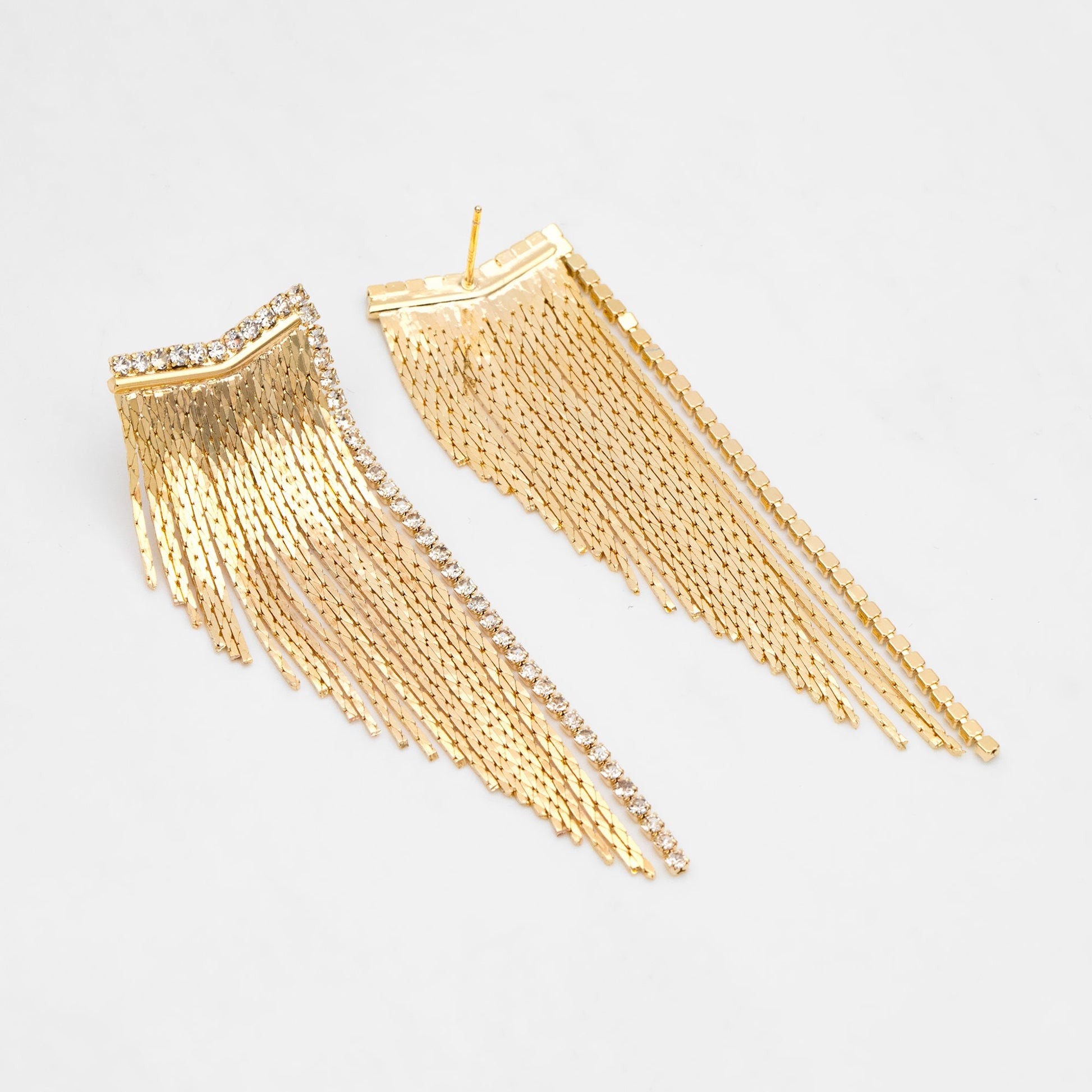 4pcs CZ Pave Chain Tassel Earrings, Long Tassel Stud Earring, Gold Dangling Earrings, Minimalist Earrings (GB-3470)