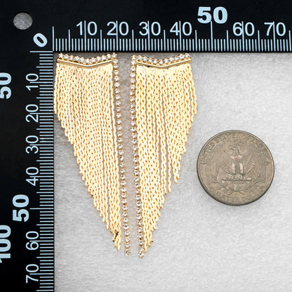 4pcs CZ Pave Chain Tassel Earrings, Long Tassel Stud Earring, Gold Dangling Earrings, Minimalist Earrings (GB-3470)