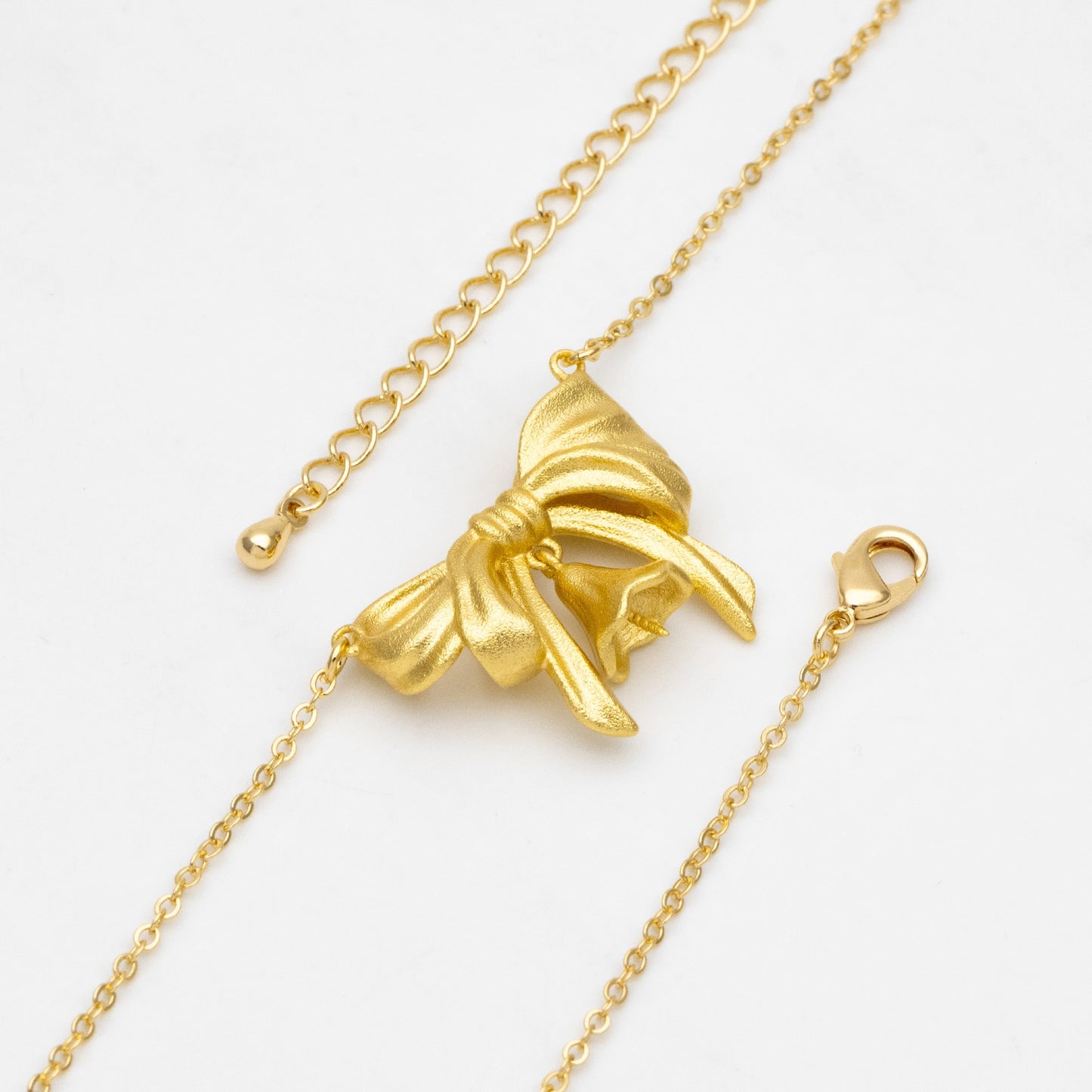 Matte Gold Bowknot Necklace, Christmas Gift for her, Bow Knot Necklace with Pendants (#GB-3471)