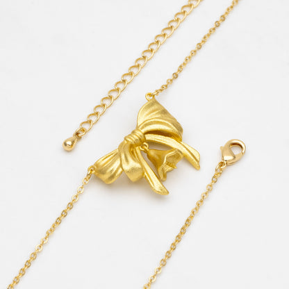 Matte Gold Bowknot Necklace, Christmas Gift for her, Bow Knot Necklace with Pendants (#GB-3471)