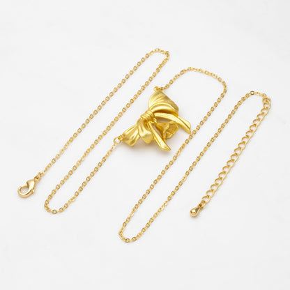 Matte Gold Bowknot Necklace, Christmas Gift for her, Bow Knot Necklace with Pendants (#GB-3471)