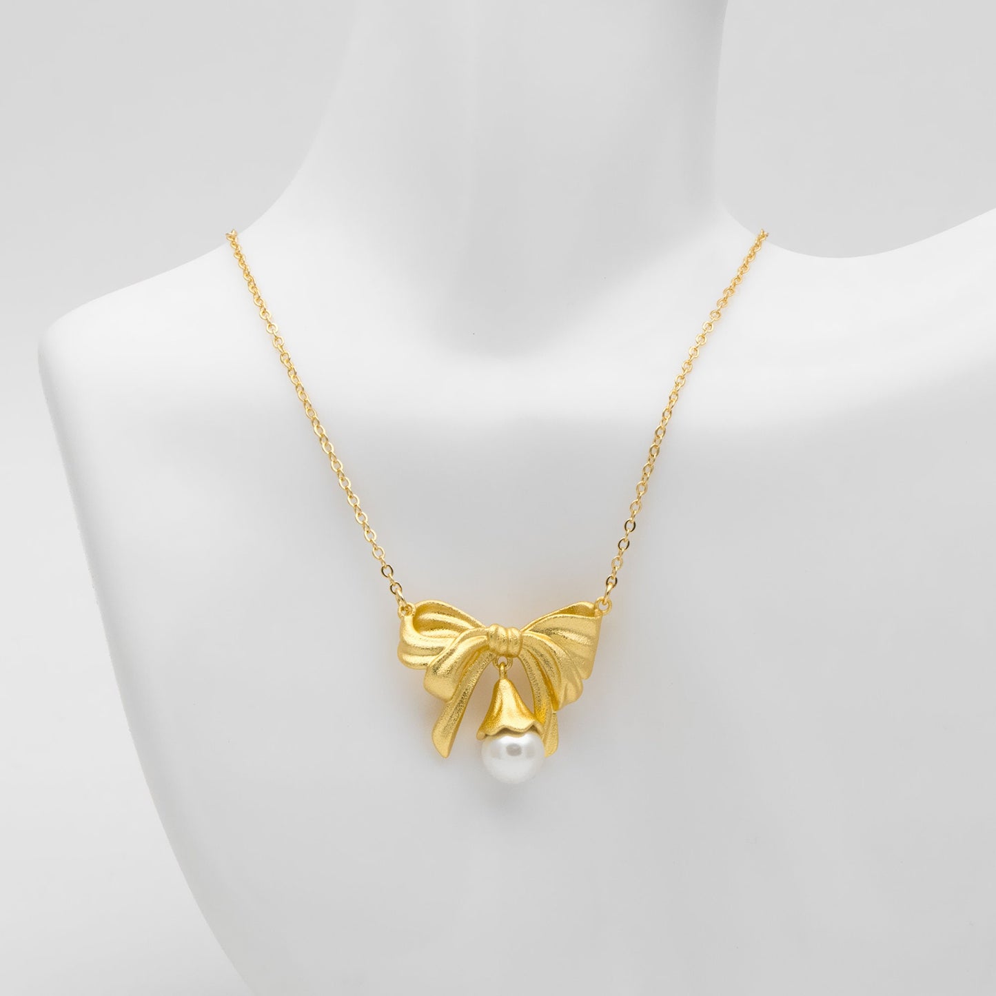 Matte Gold Bowknot Necklace, Christmas Gift for her, Bow Knot Necklace with Pendants (#GB-3471)